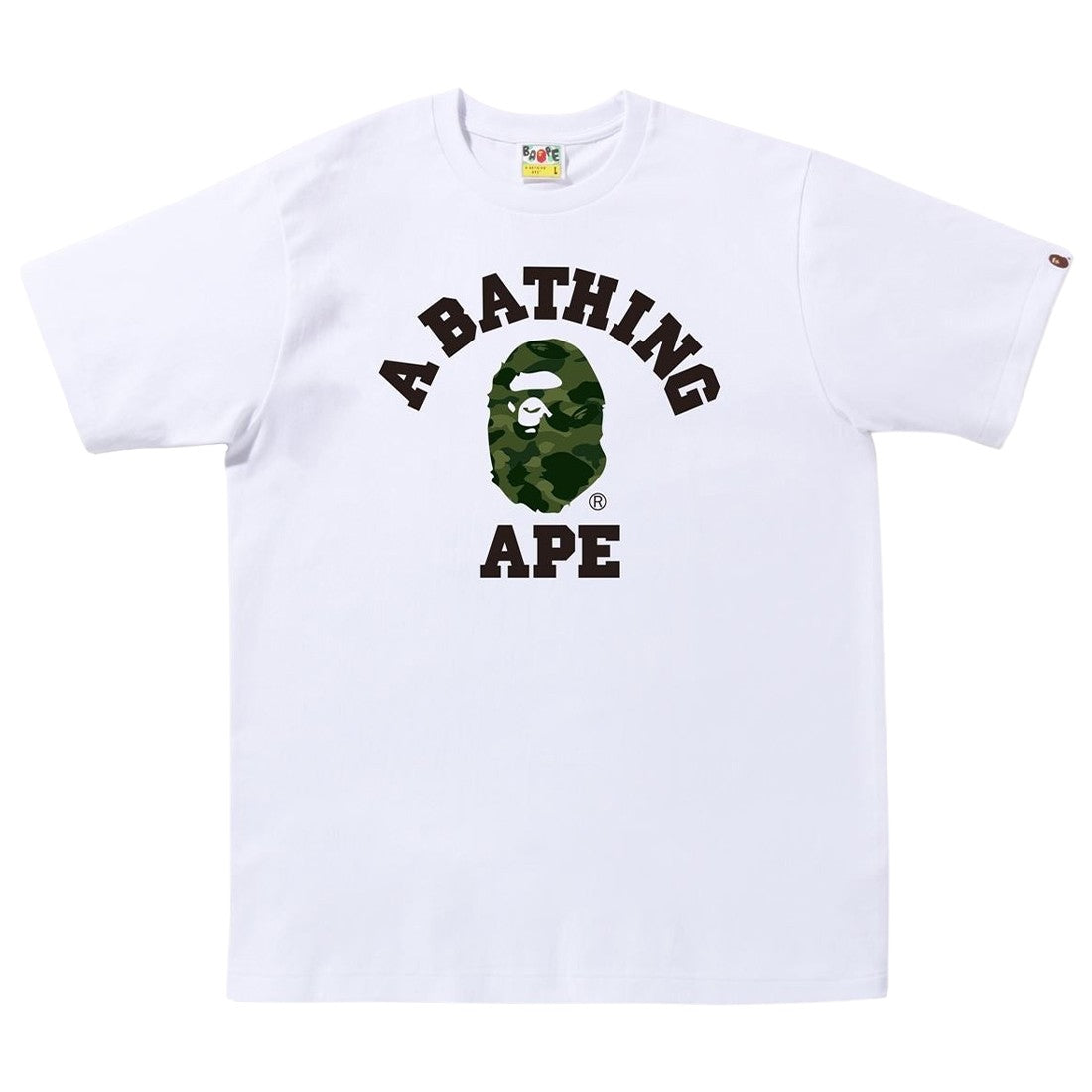 BAPE College Logo Camo Green White T-Shirt