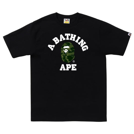 BAPE College Logo Camo Green Black T-Shirt