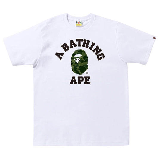 BAPE College Logo Camo Green White T-Shirt